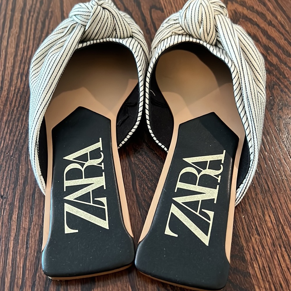 Zara Flats, size 7 (EU 37), black and white pin stripe - Picture 2 of 3